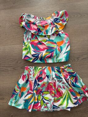 Isaac Mizrahi Girls Tropical Floral Two-Piece Set in Teal, Pink, Orange